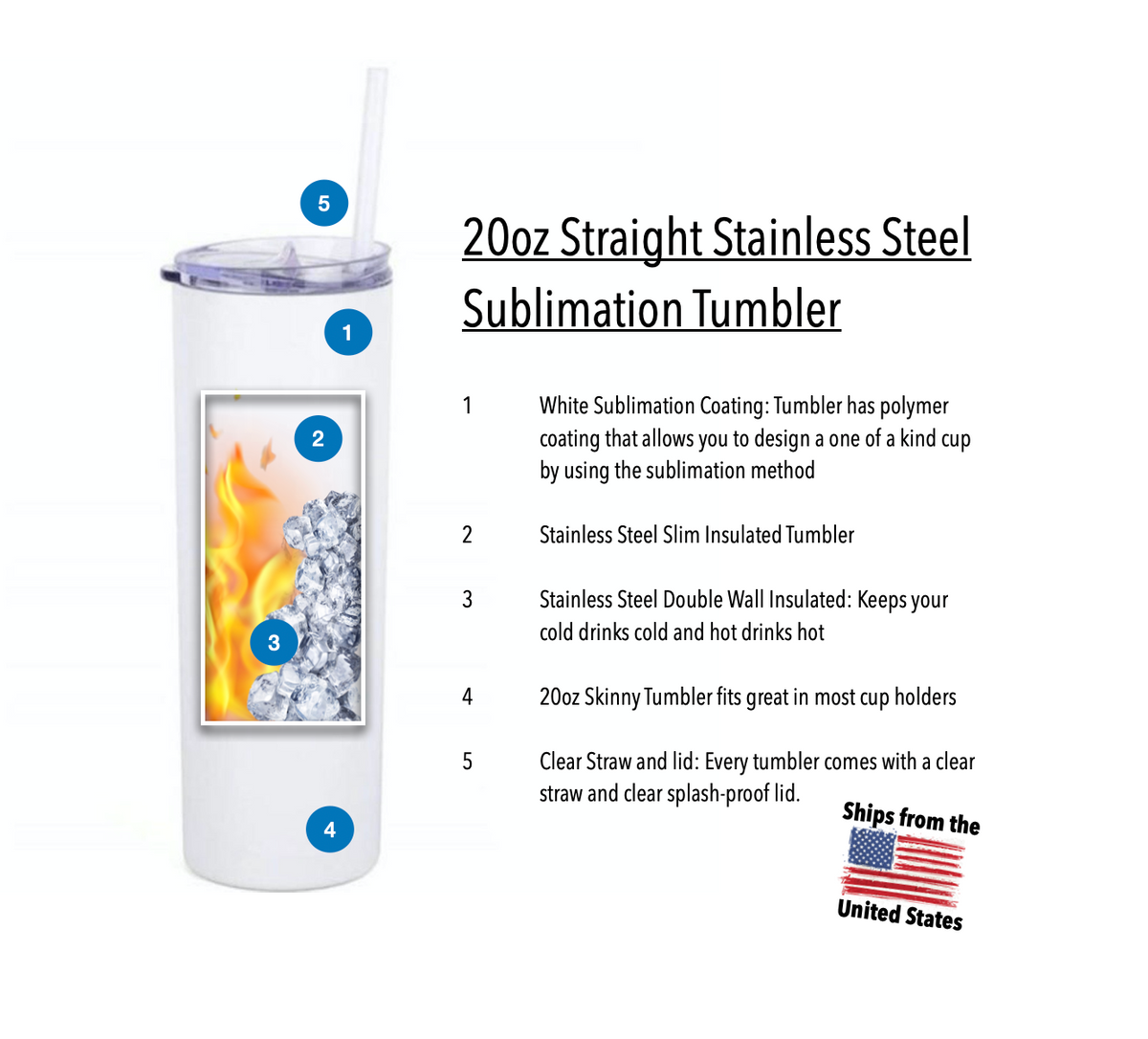 BULK PACK OF 10 - 20 oz Skinny Sublimation Tumbler – Sublimate4less