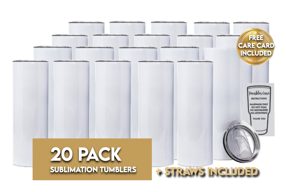 Subconscious Blanks 20oz Sublimation Tumblers, Blank 4-Pack, Straight Skinny Drink Cups with 4 Reusable Plastic Straws and 4 Lids, Supports DIY Heat